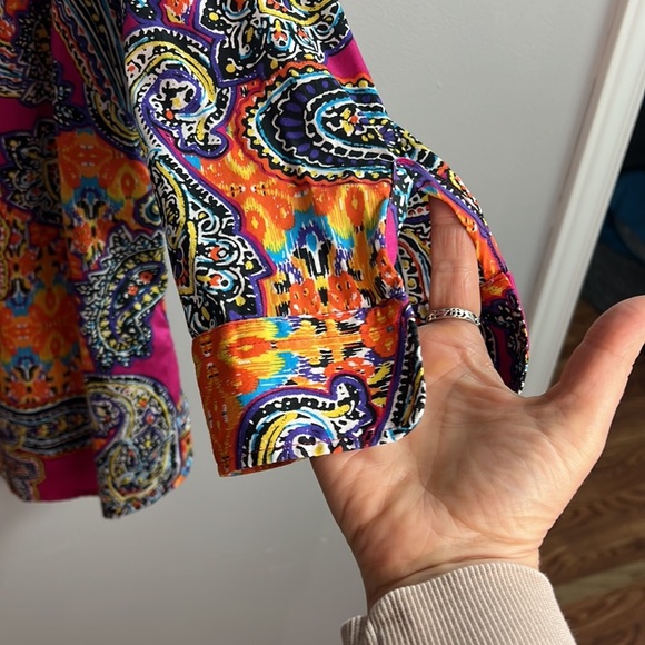 PINK Vibrant Paisley Cotton Sateen Shirt Top 2X - Picture 4 of 9